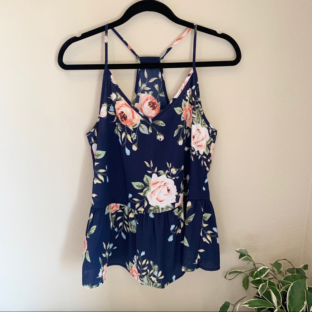 SHEIN PEPLUM FLORAL TOP NAVY